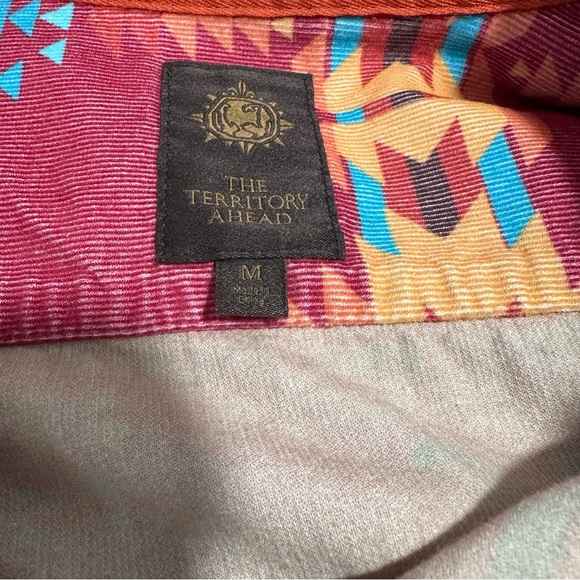 Territory Ahead Red Orange Papagayo Corduroy Popover Shirt Medium Southwestern - Picture 2 of 7
